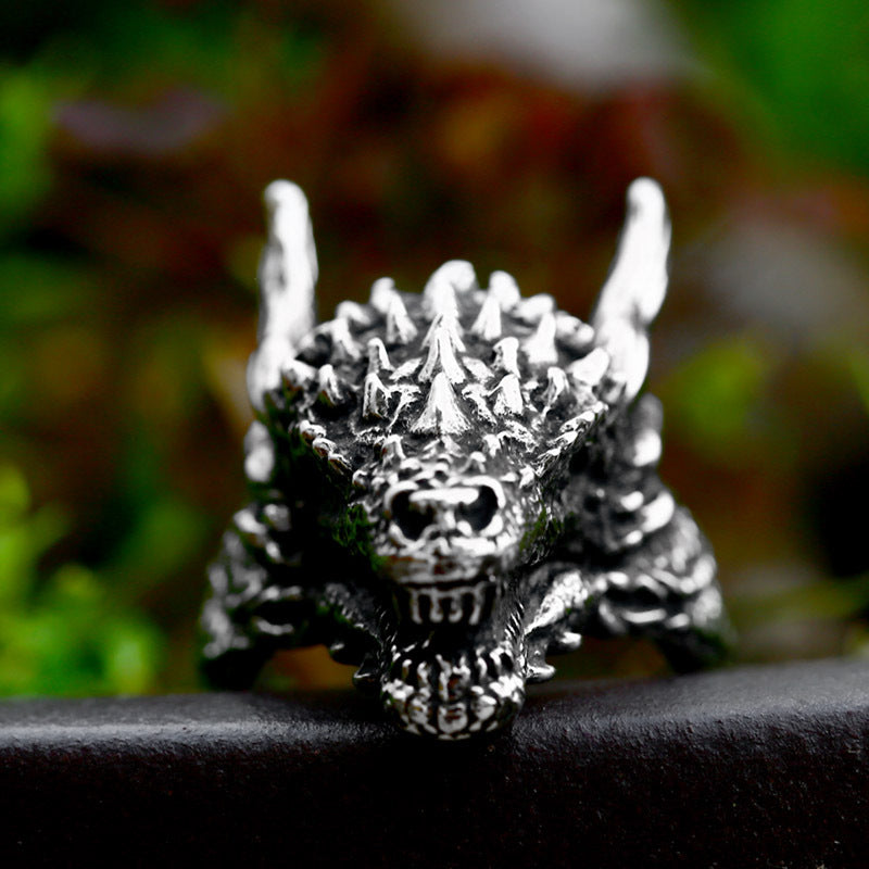 Titanium Steel Retro Dragon Ring for Men - Wholesale Stainless Steel Zodiac Jewelry