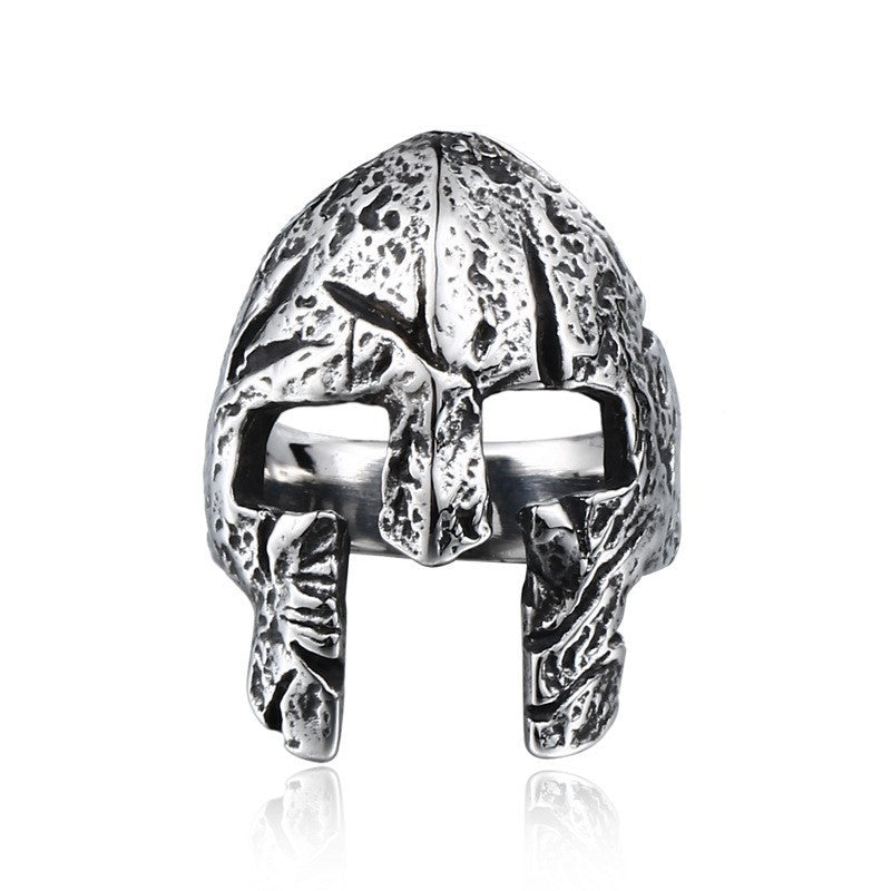 Engraved Titanium Steel Spartan Warrior Mask Ring for Men - Vintage Inspired Jewelry