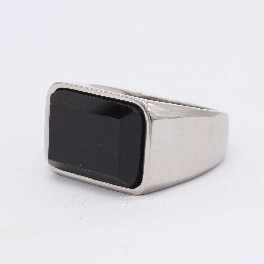 Men's Black Stone Titanium Steel Ring