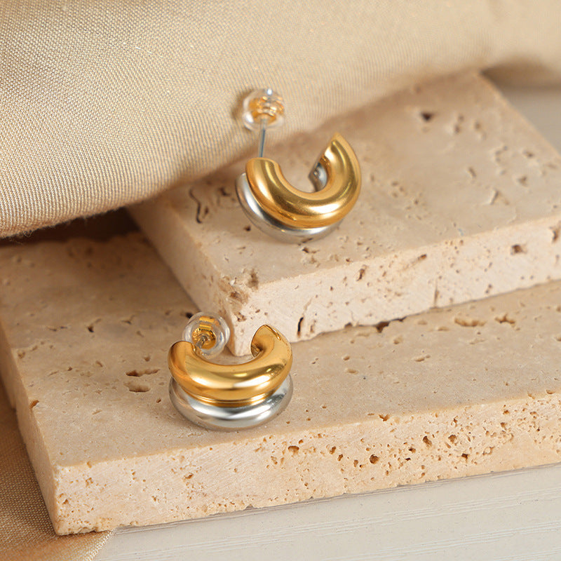 Golden Geometric Double-Layer Earrings - Stylish Women's Jewelry