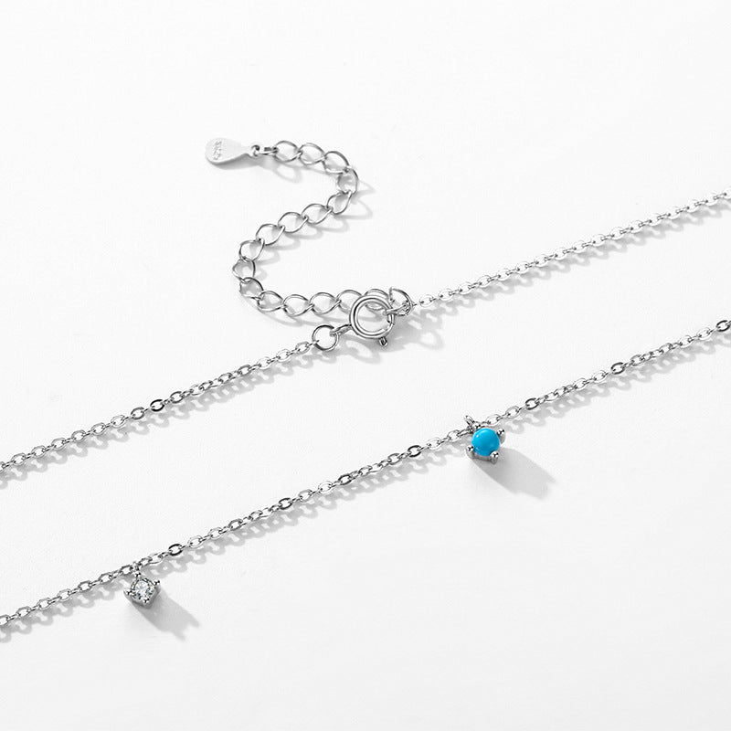 Turquoise Inlaid Sterling Silver Necklace with Simple Japanese and Korean Fashion Design