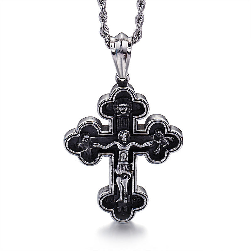 Vintage-inspired Oversized Titanium Steel Men's Cross Flower Pendant