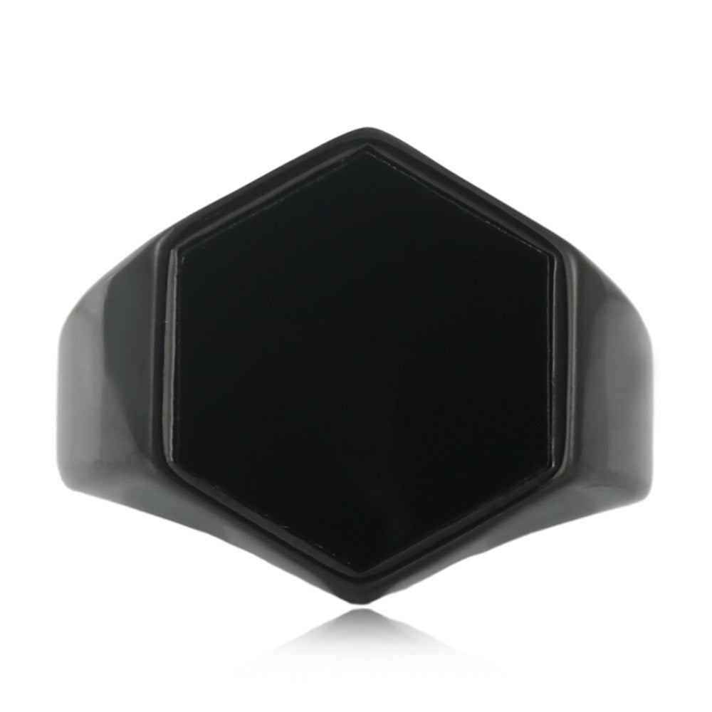 Trendy Hexagonal Titanium Steel Ring for Men and Women - Punk Retro Multi-Color Design