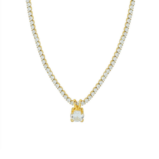 Zircon Chain Necklace with Micro Inlay Technology - Luxurious Gold-Plated Steel