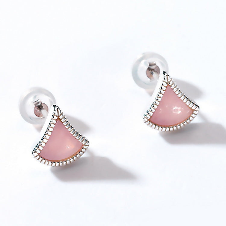 Pink Mother of Pearl Geometry Triangle Sterling Silver Stud Earrings