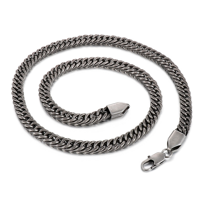 Stylish Personalized Titanium Steel Men's Bracelet and Necklace with Double-Woven Cuban Chain Design