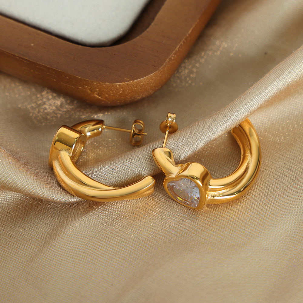 Golden Heart Zircon Earrings - Trendy Titanium Design