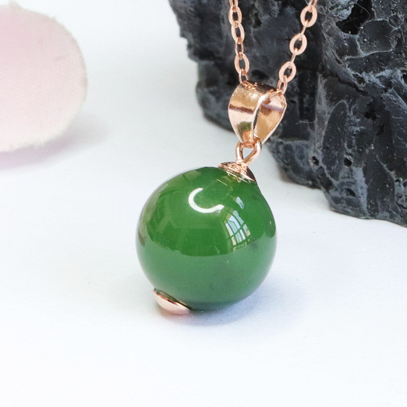 Luxurious S925 Silver Jade Pendant Necklace with Rose Gold Accent