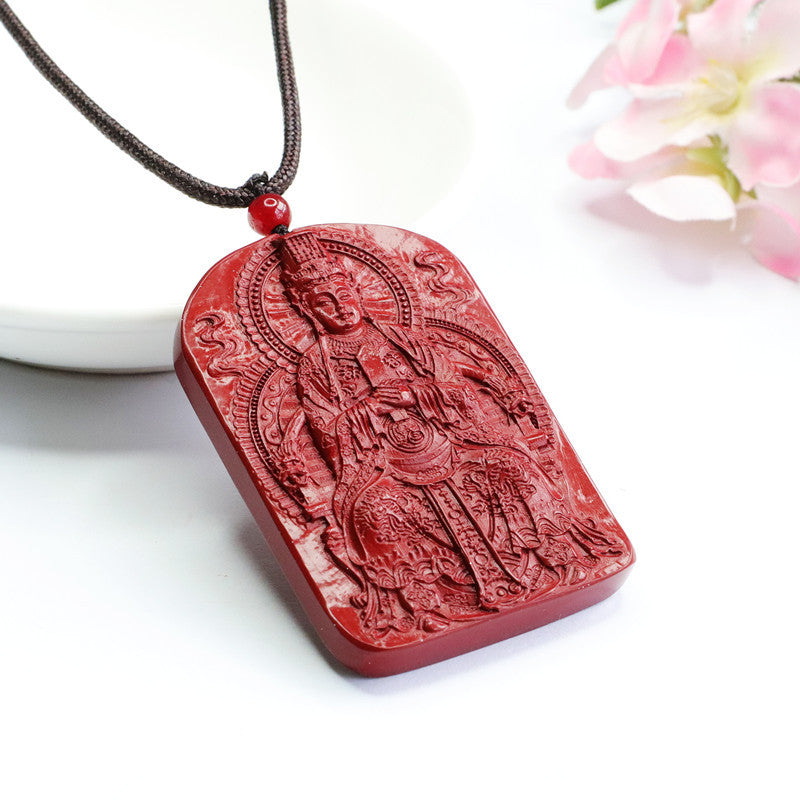 Purple Gold Sand Mazu Pendant with Cinnabar Stone in Sterling Silver