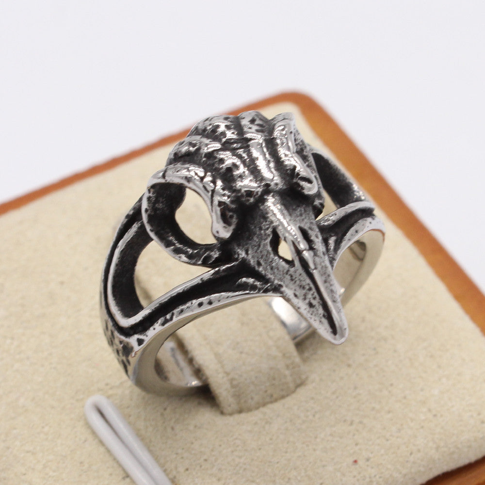 Retro Hollow Bird Head Titanium Steel Ring for Men