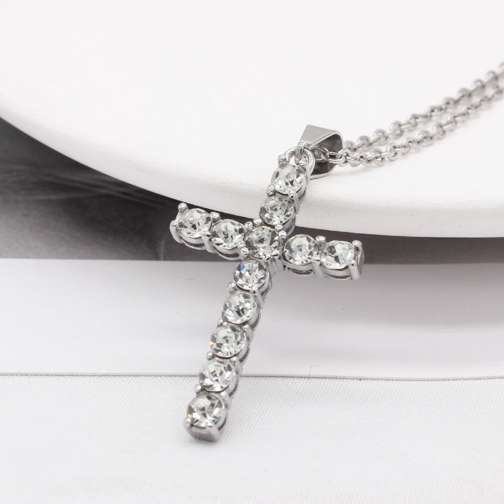 Zircon Latin Cross Titanium Steel Pendant for Men