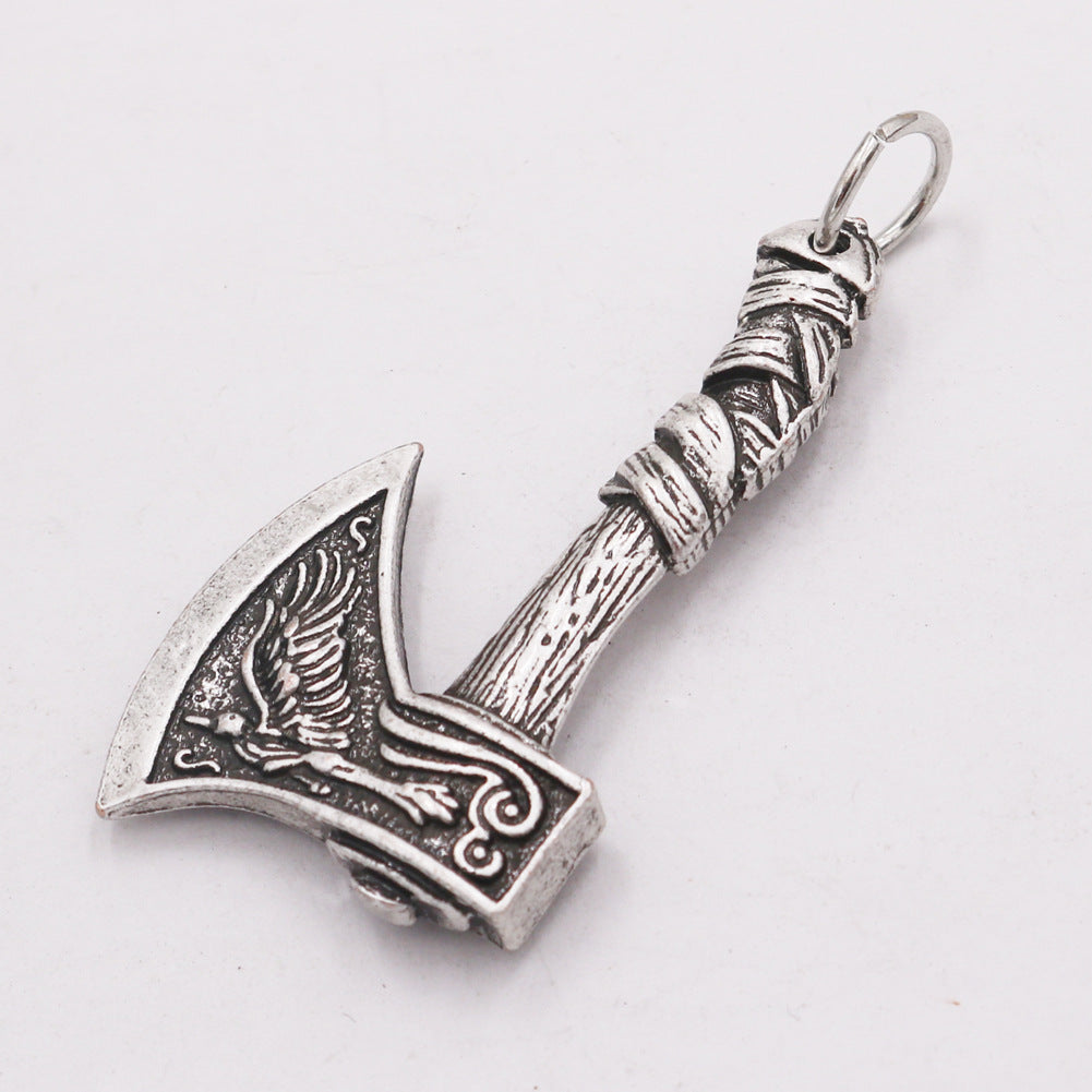 Viking Celtic Wolf Crow Double-sided Axe Pendant - European & American Men's Fashion Accessory