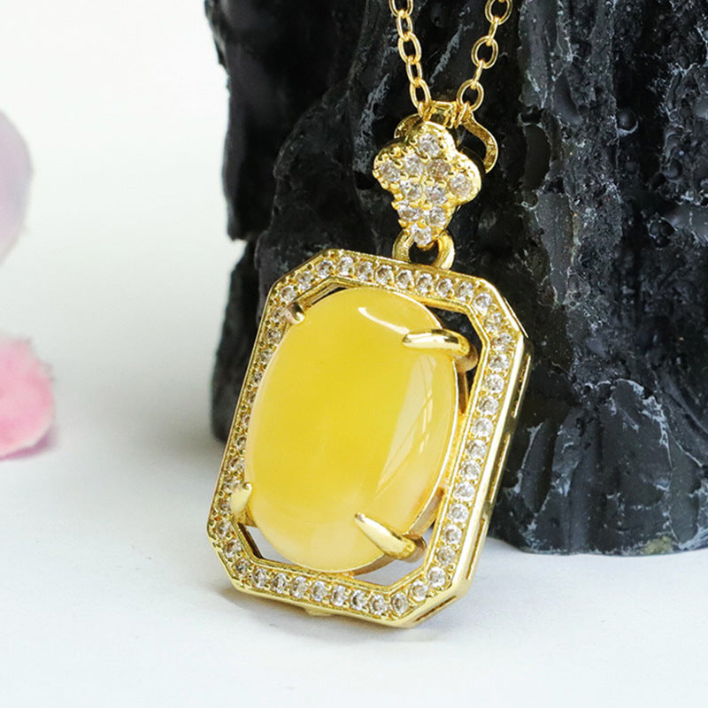 Honey Amber Zircon Oval Pendant in Sterling Silver