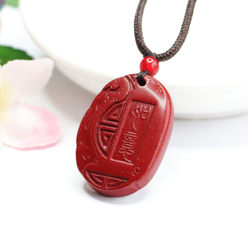 Cinnabar Pendant Auspicious Double Side Carved Ruyi Pendant