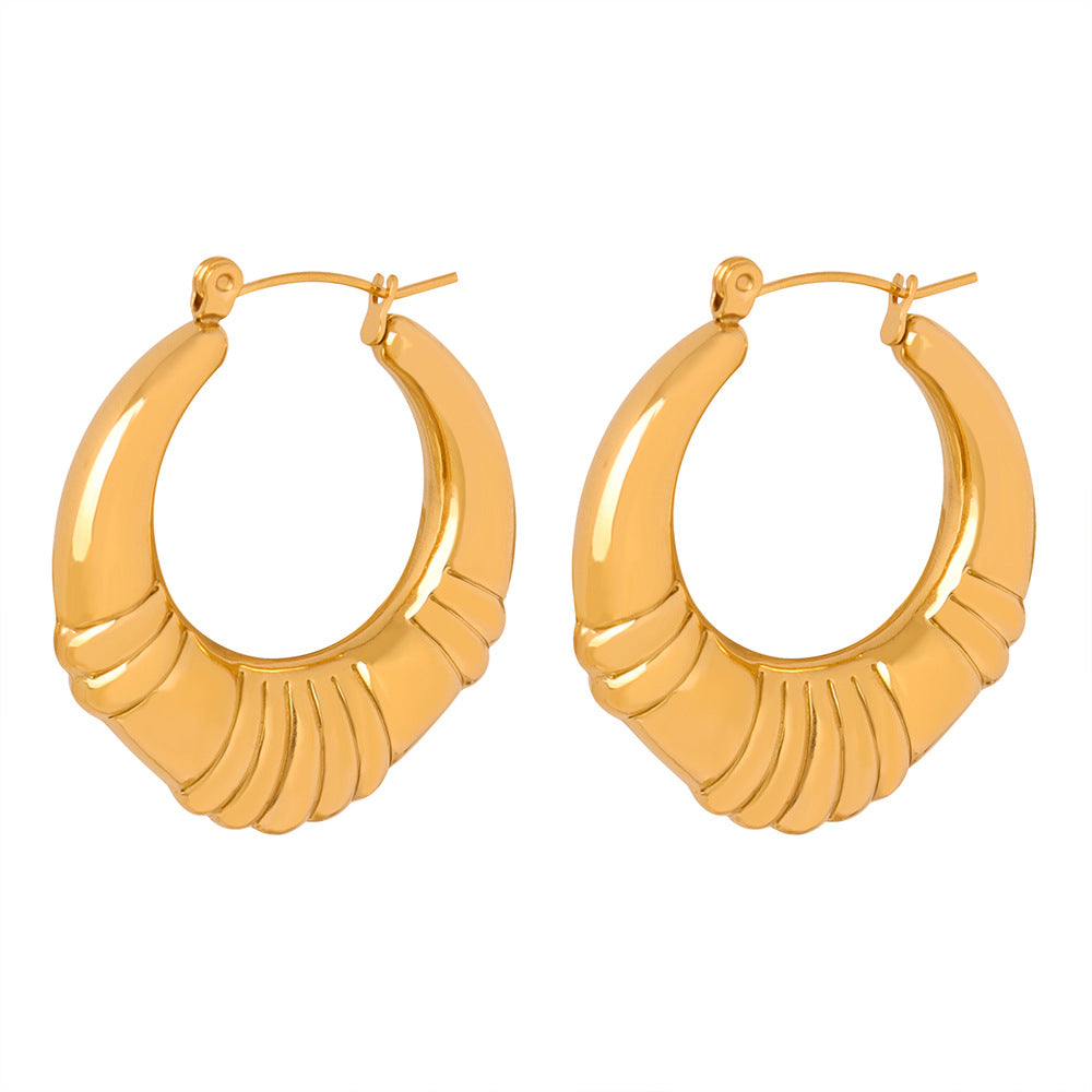 Niche Design Titanium Gold-Plated Striped U-Shaped Geometric Earrings