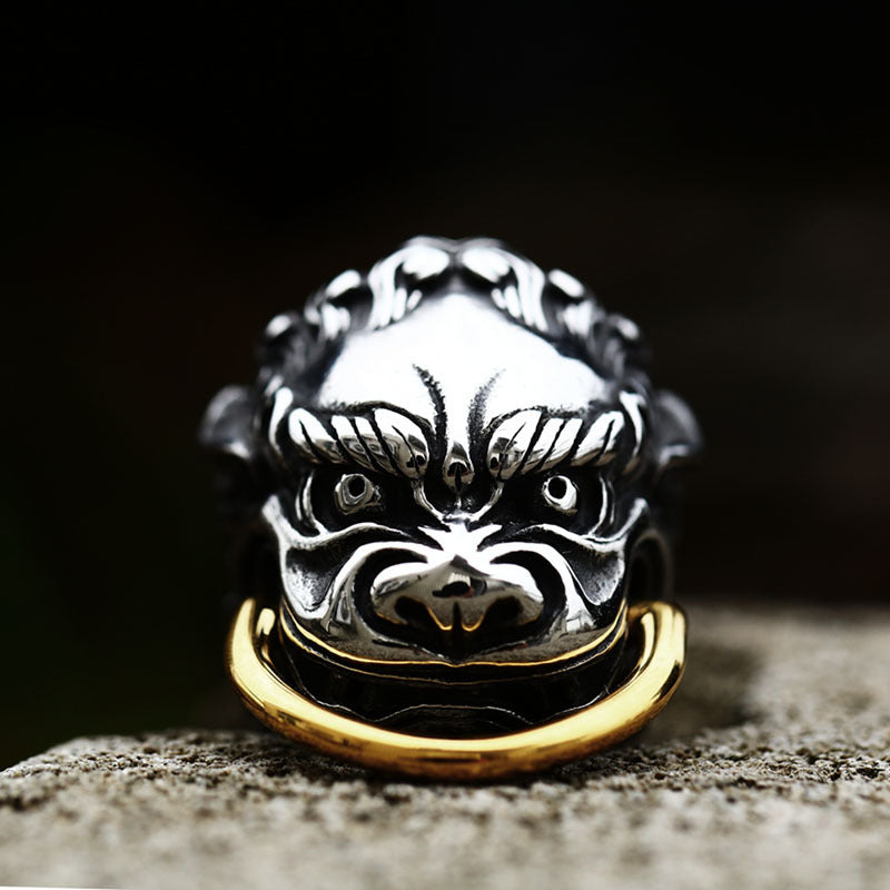 Exaggerated Beast Head Titanium Steel Men's Ring - Retro Hip-Hop Style Wholesale Jewelry