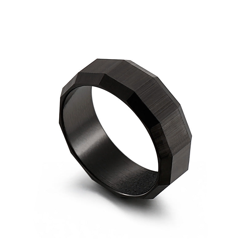 Men's Retro Titanium Steel Ring with Dark Personality and Round Edges, European-American Fashion Design