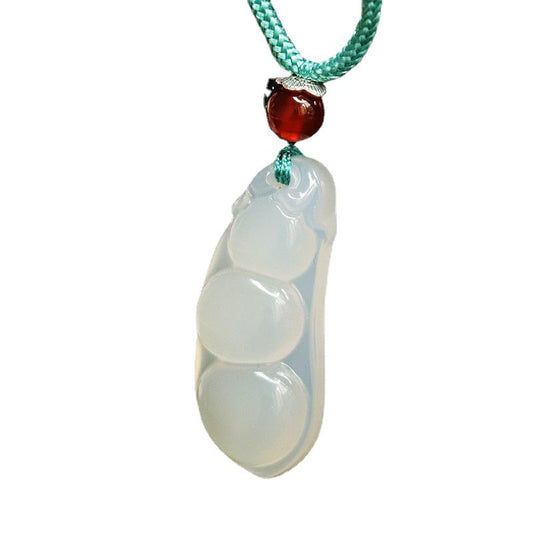 Natural Ice White Chalcedony Four Kidney Beans Pendant Jewelry