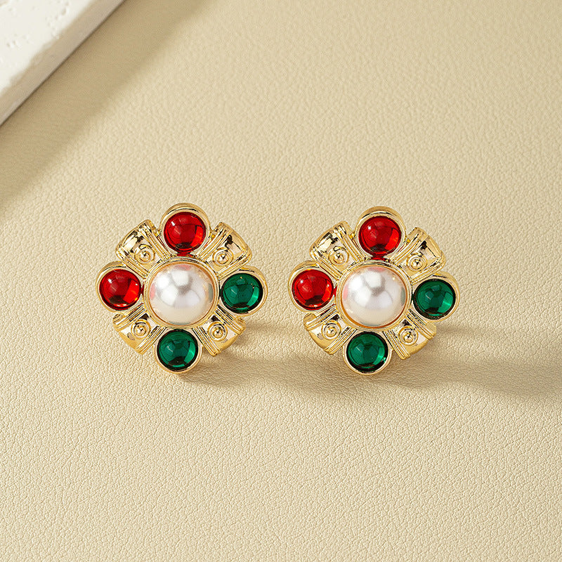 European and American Metal Colored Pearl Earrings Bundle with Ethnic Style Ear Clips