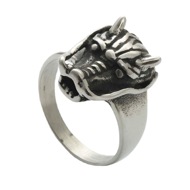 Titanium Steel Dragon Head Ring - Retro Punk Design for Men by Planderful