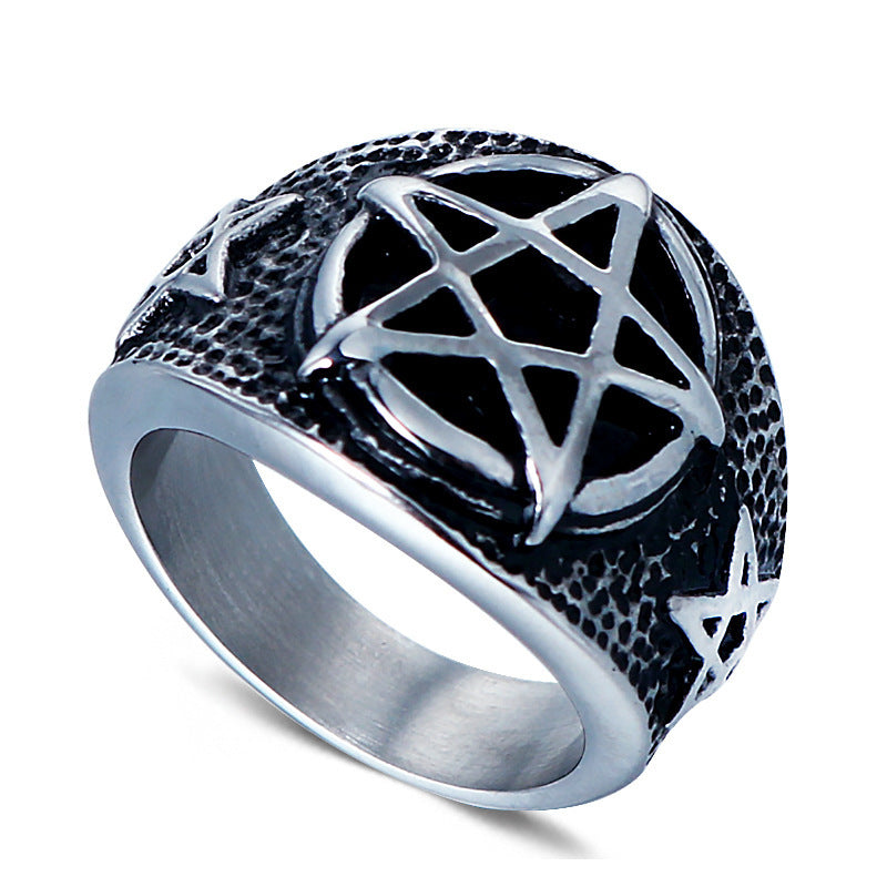 Trendy Retro Five-Pointed Star Titanium Steel Ring for Men - Europe and US Fashion Jewelry