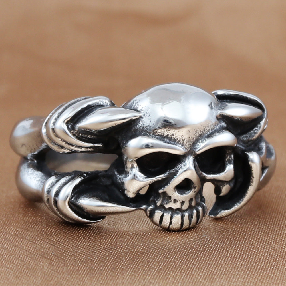 Personalized Titanium Steel Skull and Dragon Claw Ring for Men - Retro Trendy Accessories