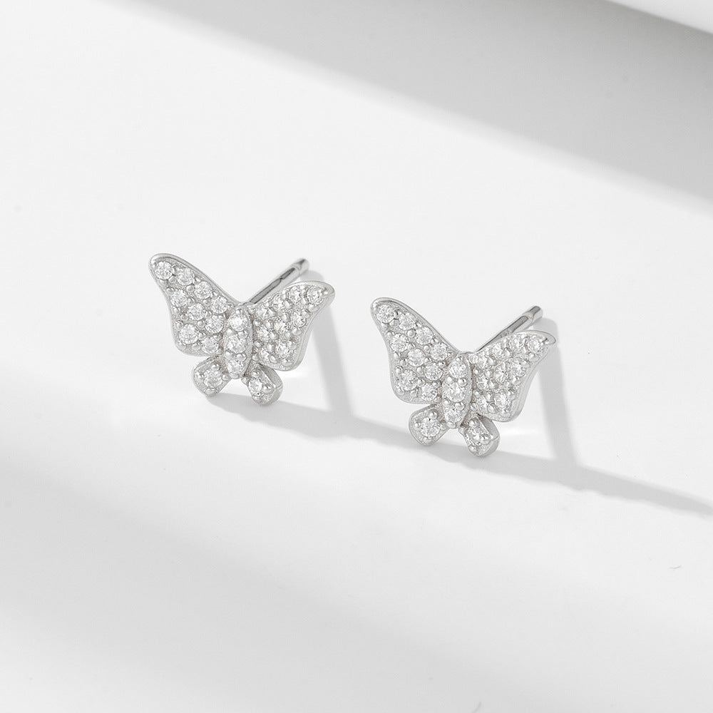 Mini Zircon Butterfly Silver Stud Earrings