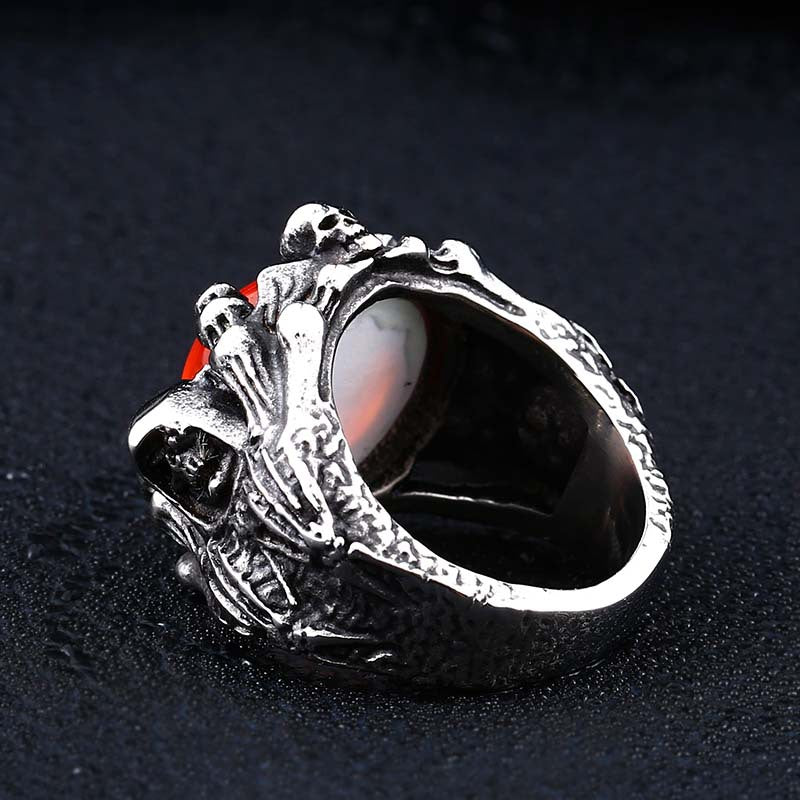 Men's Punk Titanium Steel Skull Ring with Prosthetic Eye - Wholesale European and American Jewelry