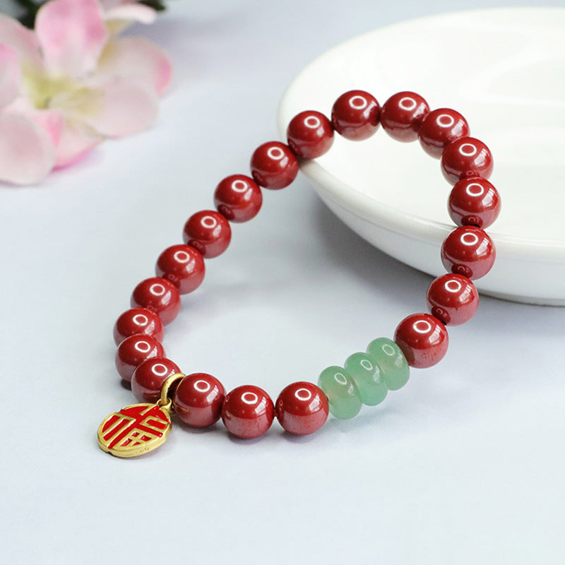 Emperor Cinnabar and Jade Sterling Silver Bracelet