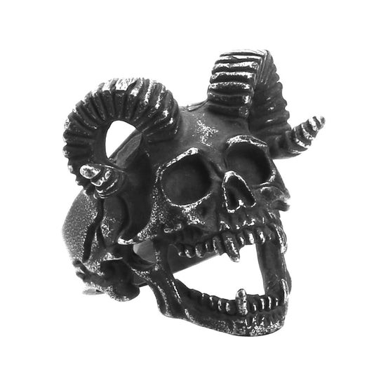 Punk-Inspired Men's Stainless Steel Satan Skull Ring - European and American Wholesale Jewelry