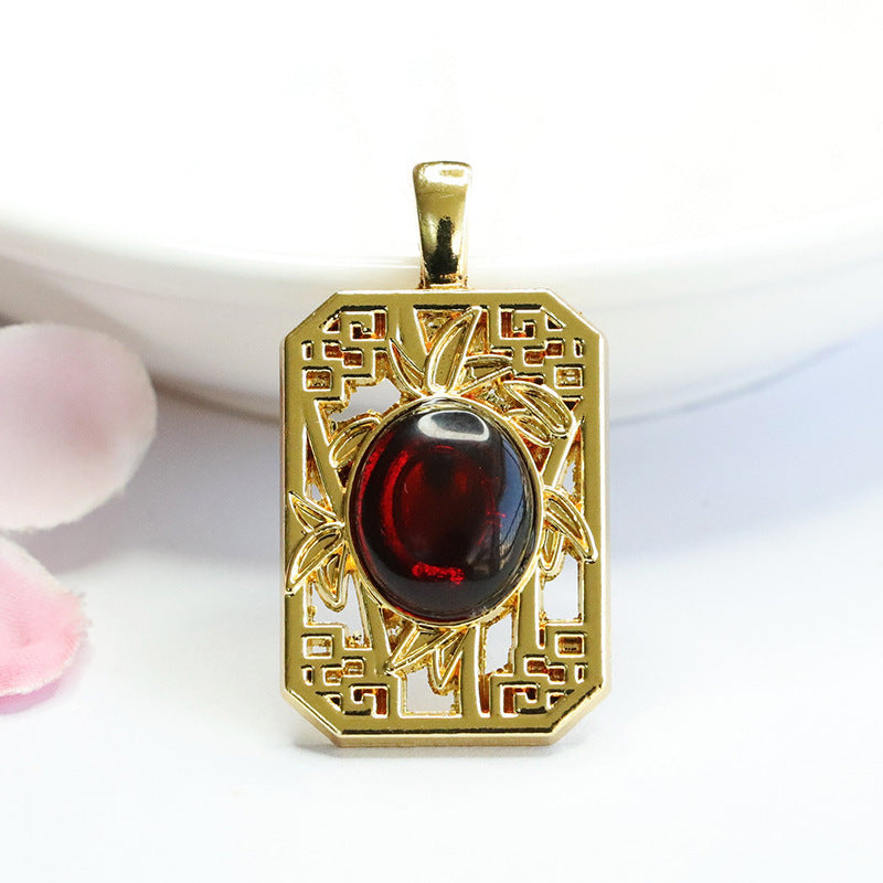 Ethnic Style Bamboo Pendant with Beeswax Amber Gem