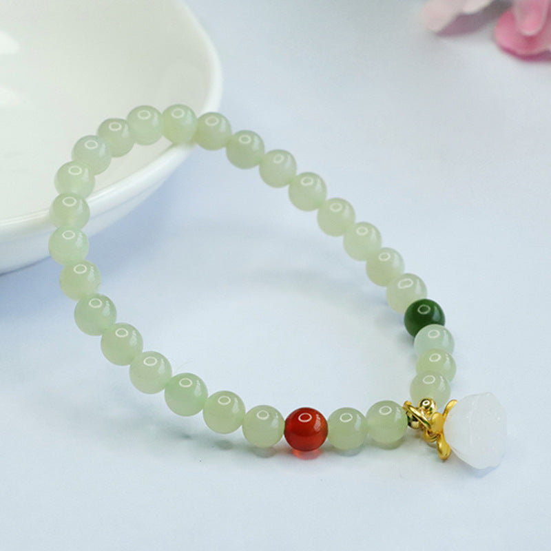 Sailor Lotus Jade Bracelet with Sterling Silver Needle