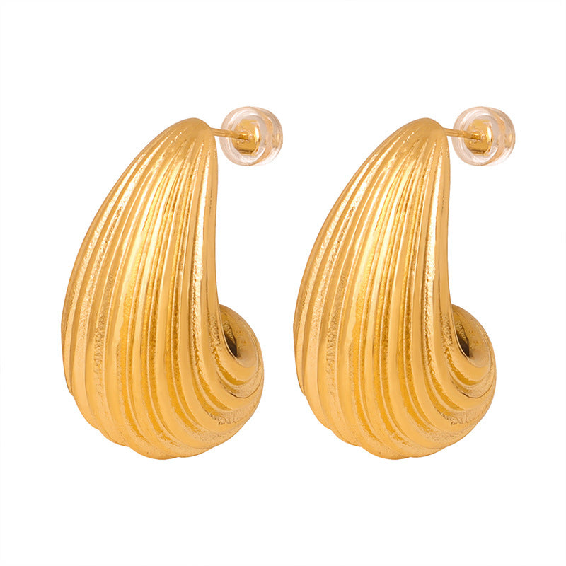 Geometric Texture Titanium Gold Earrings for Women by Planderful - Everyday Genie Collection