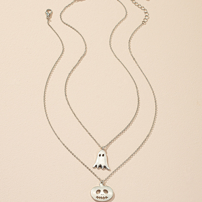 Festive Pumpkin Ghost Necklace Set with Hip-Hop Sweater Chain - Vienna Verve Collection