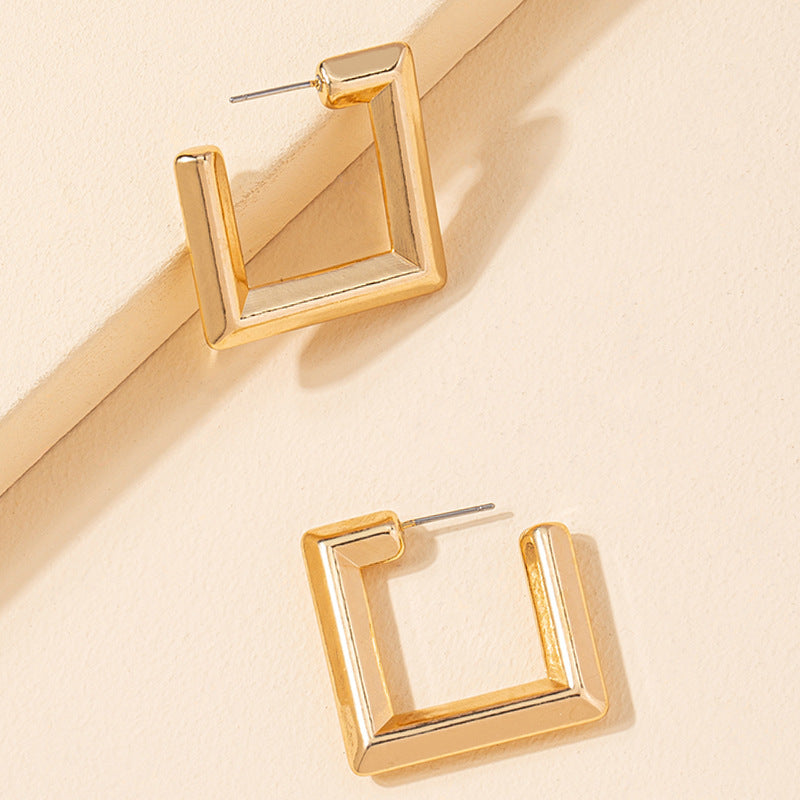 Square Metal Geometric Earrings with Asian Influence and Western Flair