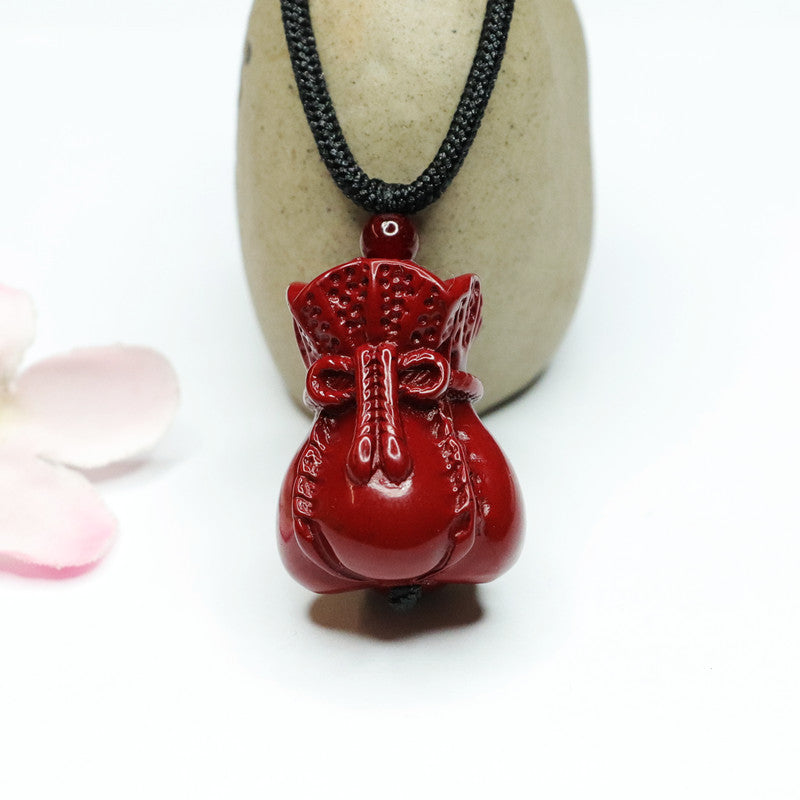 Vermilion Sand Money Bag Pendant with Cinnabar Stone