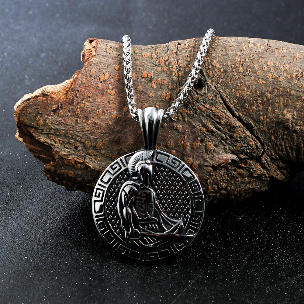 Vintage Roman Warrior Pendant Necklace for Men - Personalized Titanium Steel with Great Wall Design