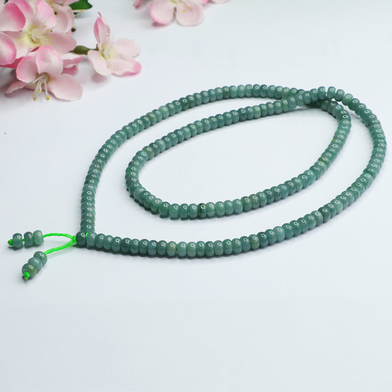 Natural Jade Necklace, Blue Green Abacus Bead, Sweater Chain, Jade