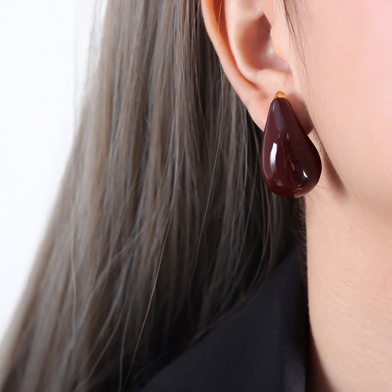 Elegant Titanium Steel Earrings with Dripping Oil Detail and Retro Cold Wind Design