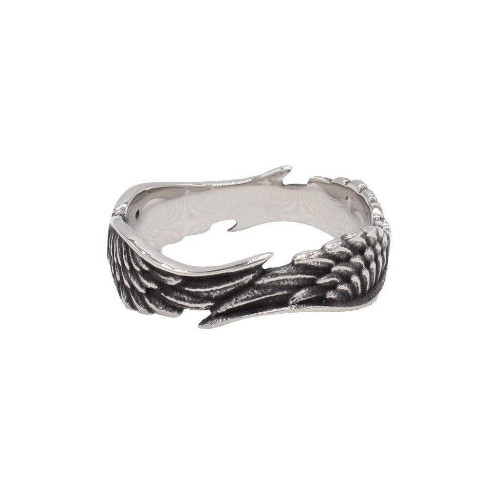 Retro Angel Feather Wings Titanium Steel Men's Ring