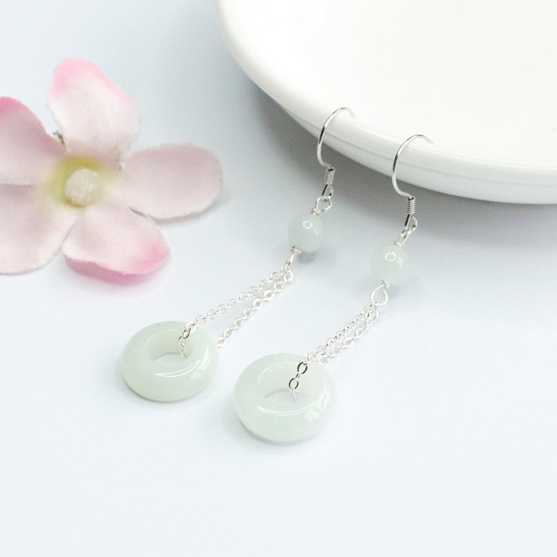 Sterling Silver Fortune's Favor Dangling Jade Earrings