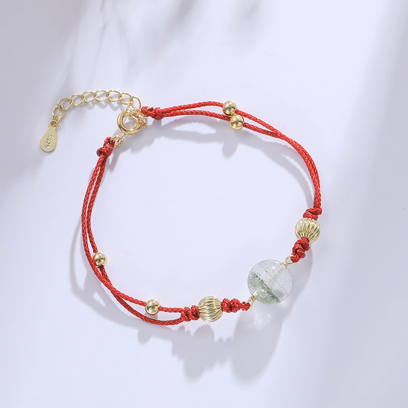 Crystal Sterling Silver Bracelet with Red Rope - Fortune's Favor