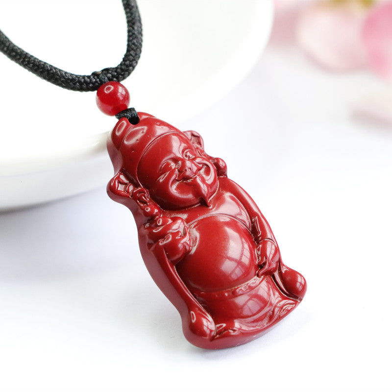 Gold Sand God of Wealth Sterling Silver Pendant with Cinnabar Stone