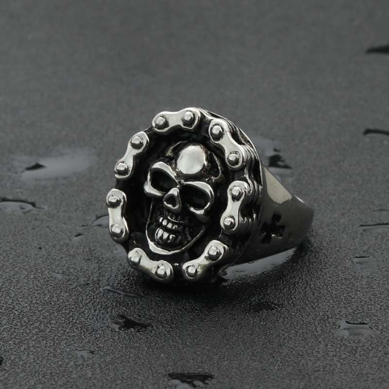 Titanium Steel Skull Bicycle Chain Ring - Retro Punk Jewelry for Men