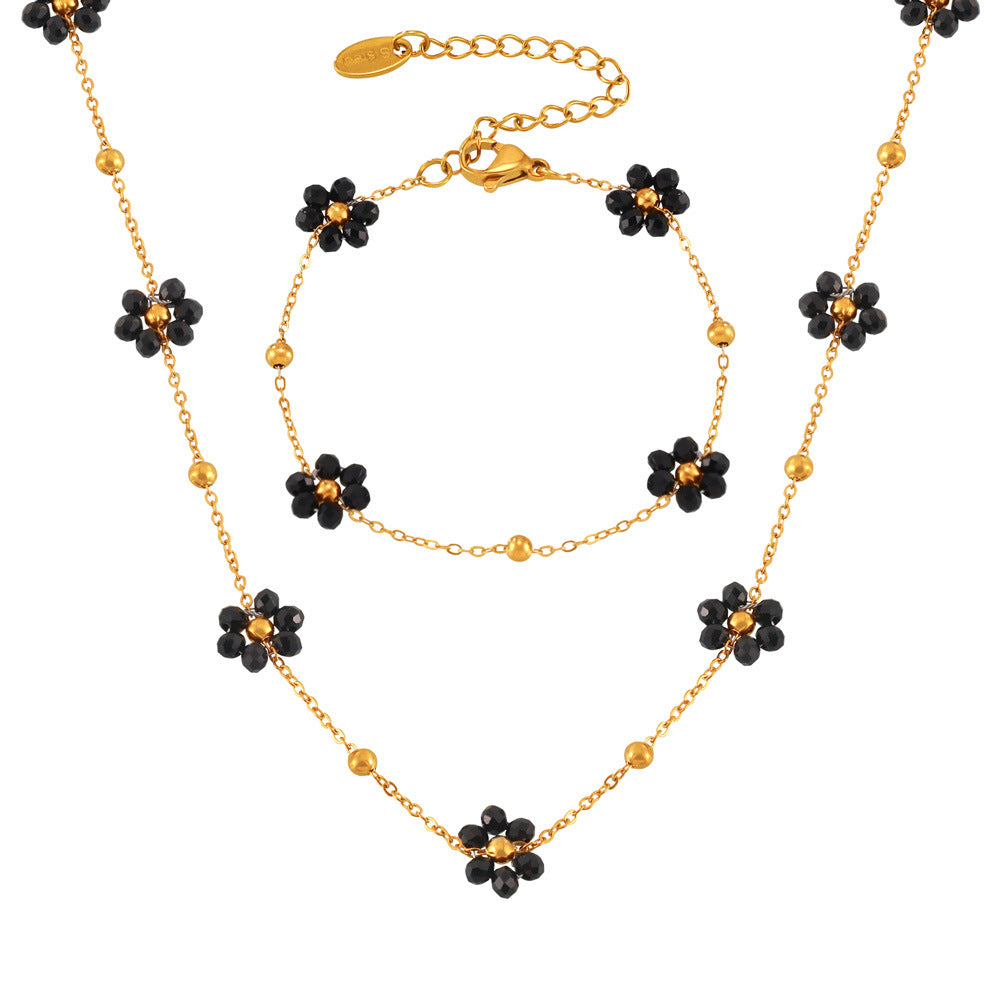 Vintage Flower Beaded Jewelry Set with Titanium Steel - A Modern Genie in Everyday Style