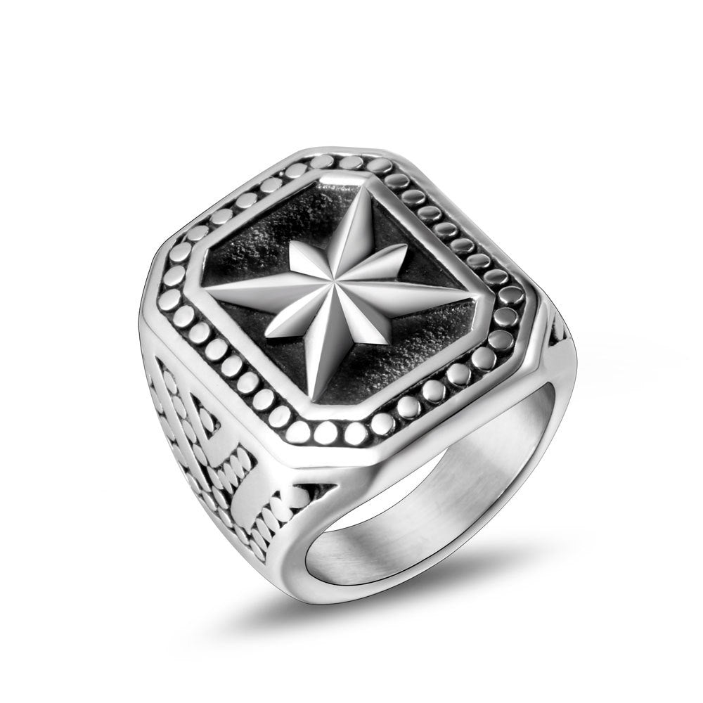 Titanium Steel Retro Punk Ring for Men - European and American Style Rice Flower Design