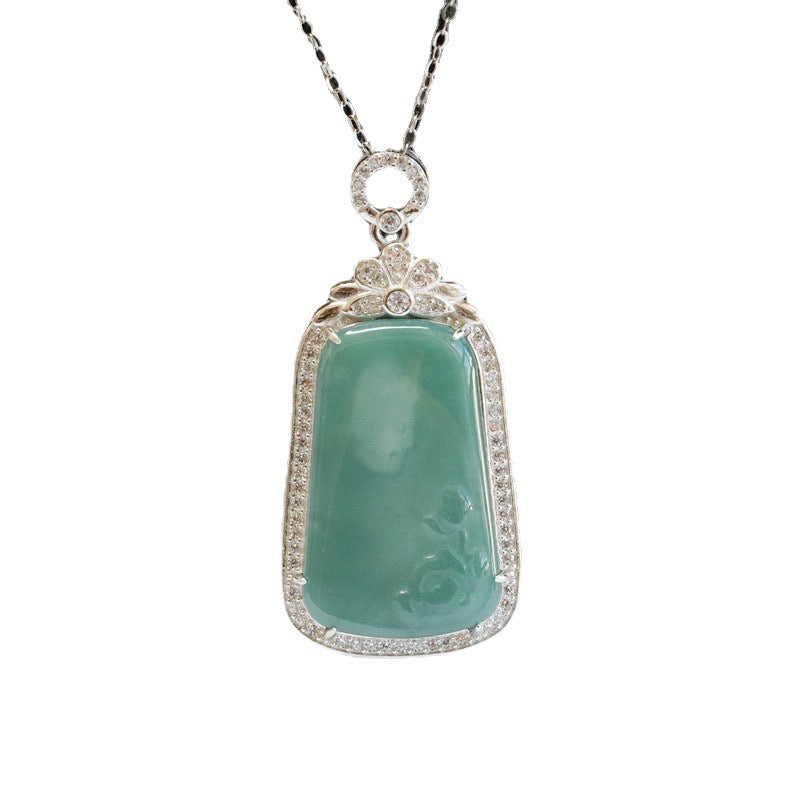 Buddha Carved Lotus Jade Pendant Necklace with Zircon