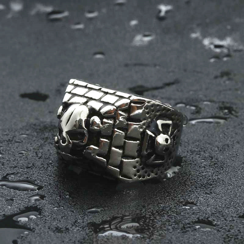 Titanium Steel Skull Ring for Men - Retro Punk Ghost Head Design, Direct from Manufacturer