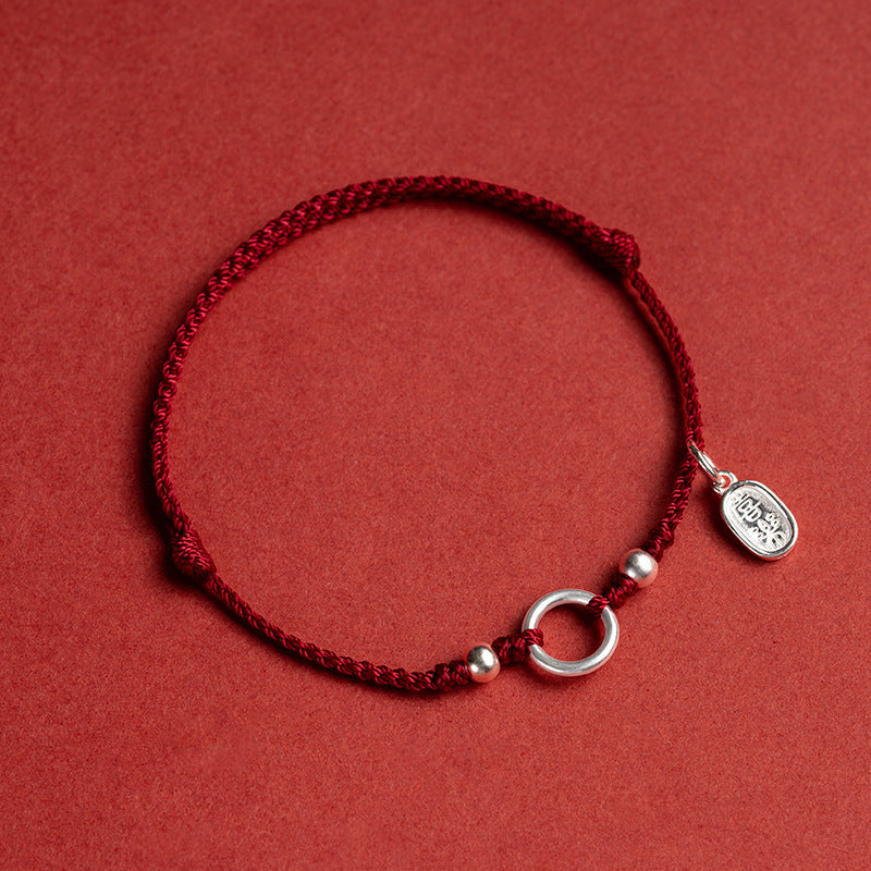 Fortune's Favor Sterling Silver Weaving Red Rope Bracelet for Couples