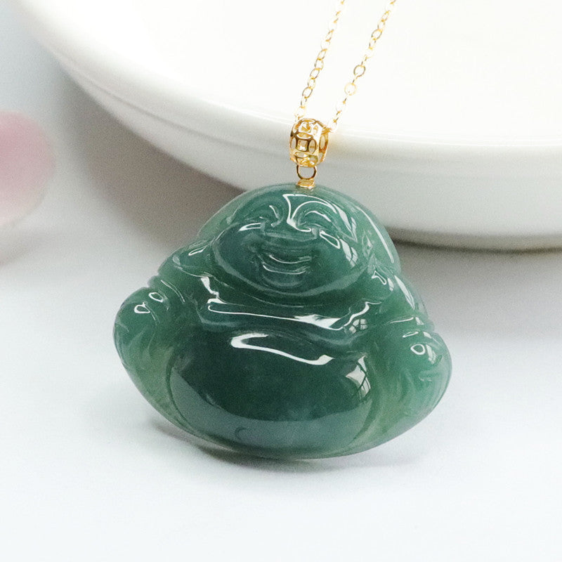 Buddha Jade Necklace with Sterling Silver Chain